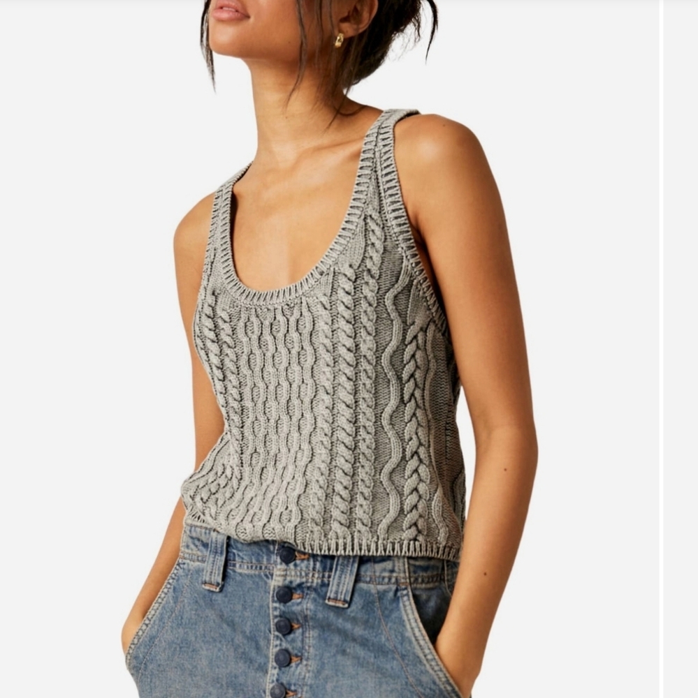Free People High Tide Cable Tank Top  Medium| AshBlack| NWT$78